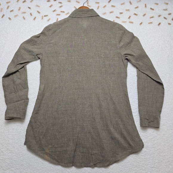 Eileen Fisher Womens Tunic Top Cotton Linen Blend Olive Green Button Down - Picture 15 of 16